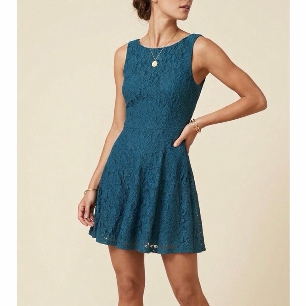 Artisan-Style Teal Lace Skater Dress | Flirty Mini for Special Occasions